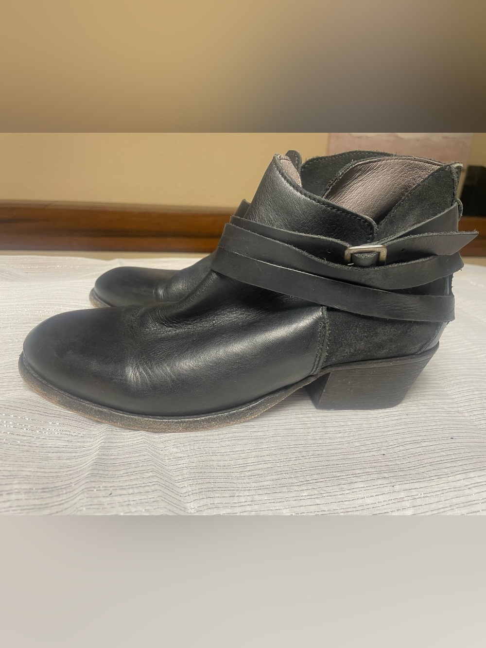 H By Hudson Black Leather Strap Ankle Booties